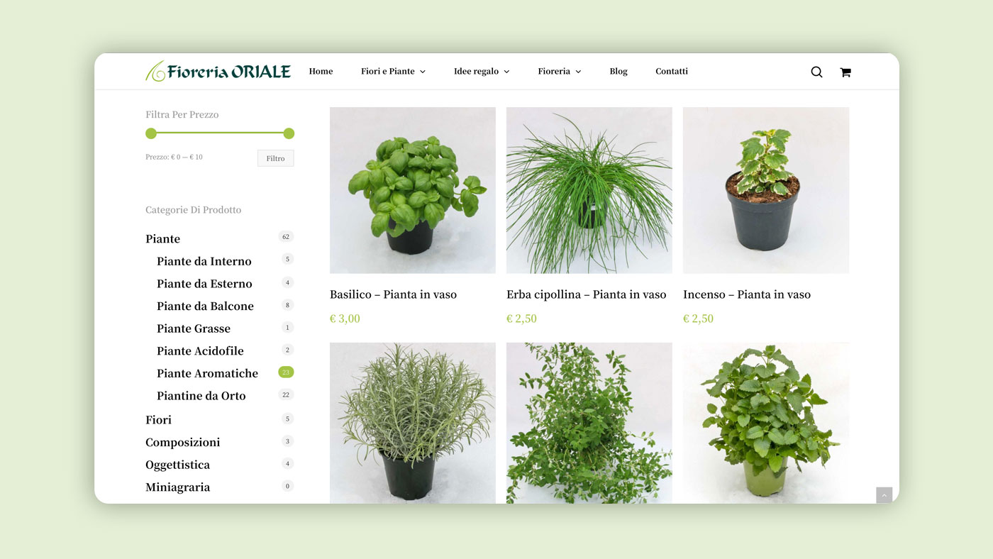 Nuovo sito ecommerce Fioreria Oriale